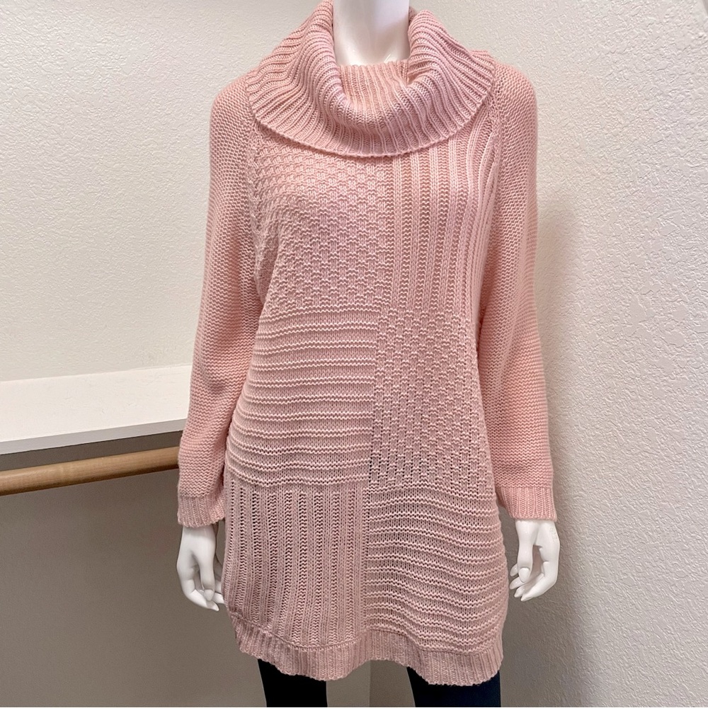 John Paul Richard 💘 Cowl Neck|Curved Hem|Dusty Pink|Block Knit Sweater|Sz 2X
